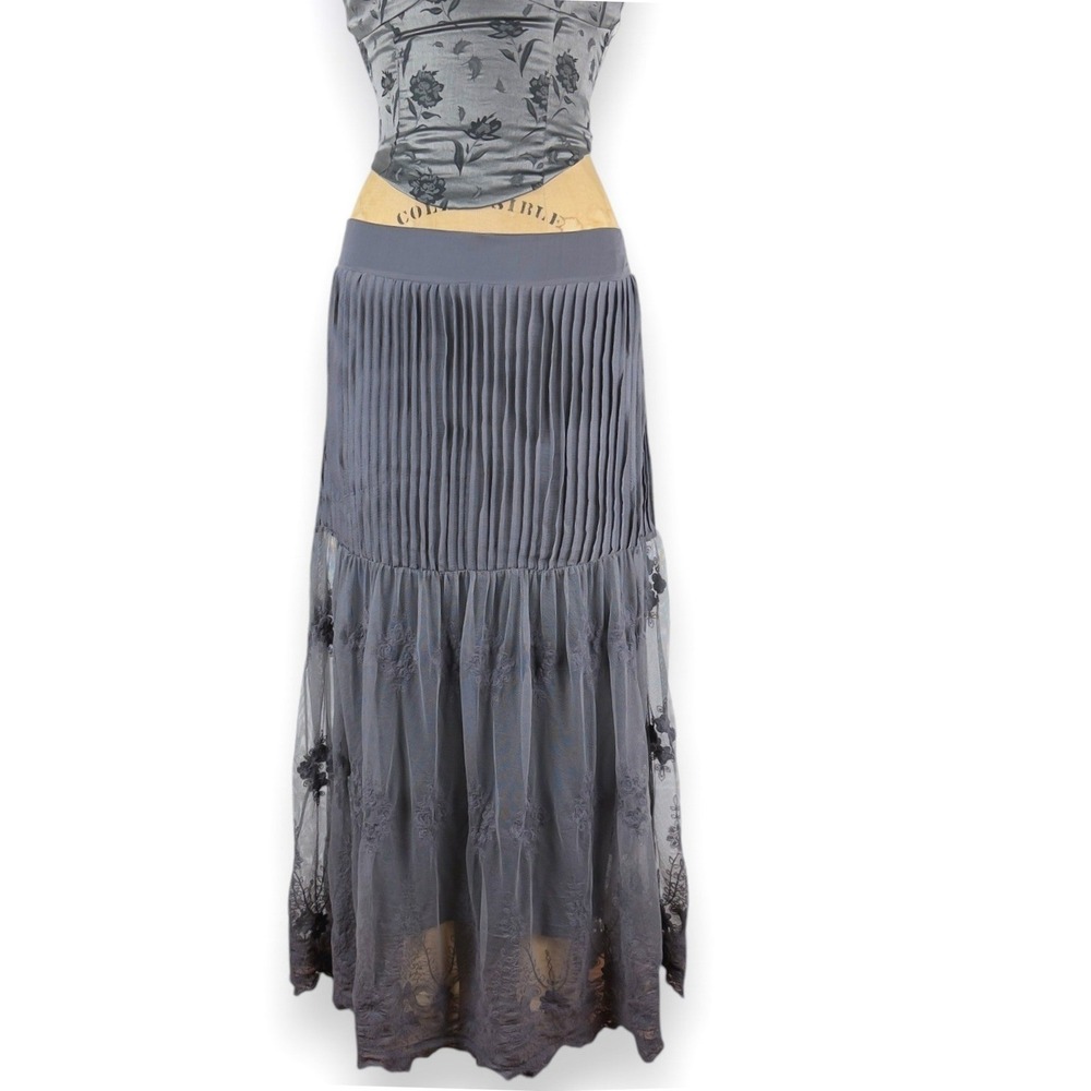 Y2K Lace Pleated Maxi Skirt Tiered Mesh Whimsigoth Fairycore Gothis Size L